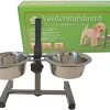 Hondeneetbakstandaard Water En Food Incl. 2 Bakken Hamerslag. 17 Cm.