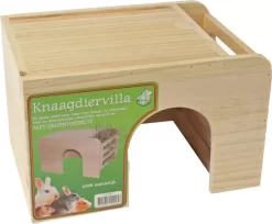Knaagdiervilla Hout Met Groenvoerruif Large 30,5x21x19 Cm