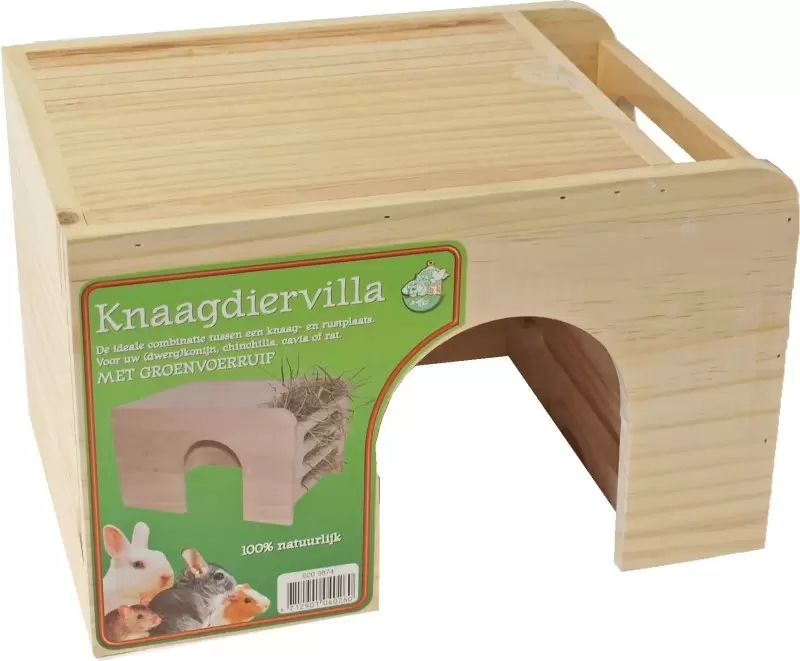 Knaagdiervilla Hout Met Groenvoerruif Large 30,5x21x19 Cm