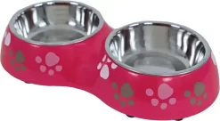 Lief! Girls Plastic/RVS Dubbele Eetbak Met Anti-slip Voor Hond En Kat, 27 Cm.