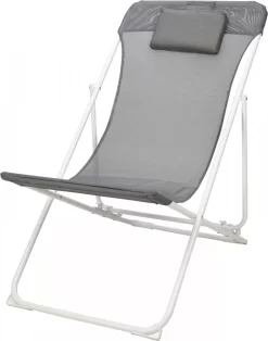 Ligstoel Wit Frame Grijs Doek