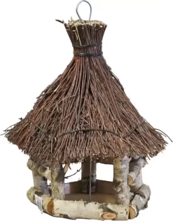 Voederhuis Zeskant Berken Met Tenen Dak